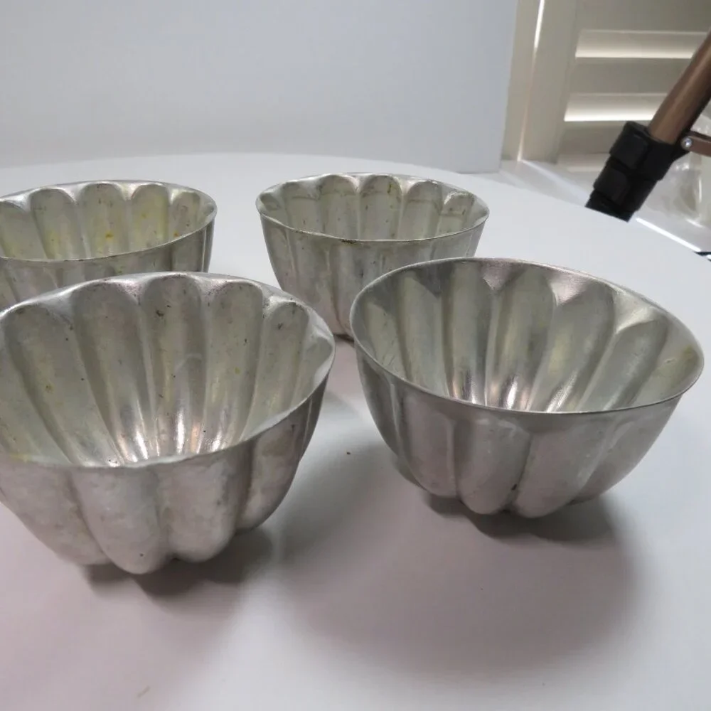 Set of 6 Vintage Aluminum Fluted Jello Molds Individual Scalloped Aspic Tins #2